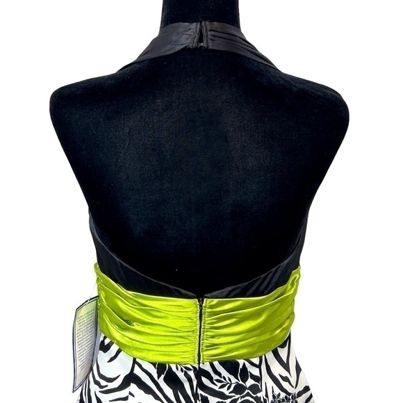 DJ-Jaz Halter Formal Black/White/Lime Rose Mermaid Dress Size-4 NWT - Picture 8 of 10